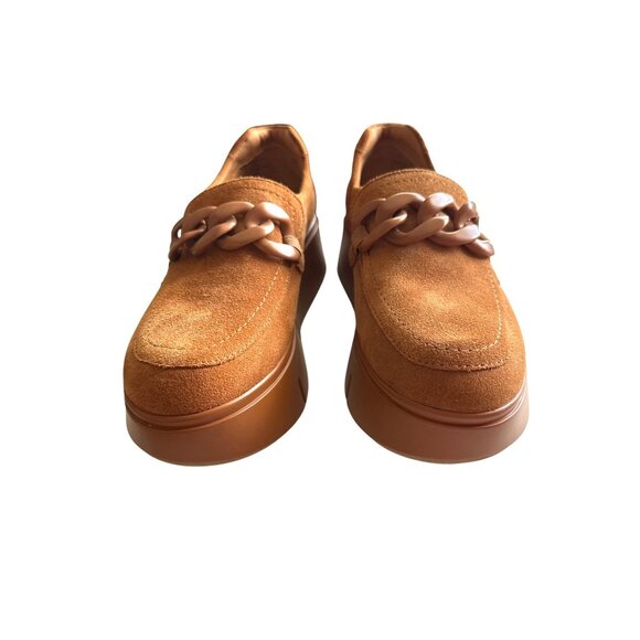 Naked Feet Princeton Platform Sneakers Tan Chain Loafers Suede Slip-On Size 8.5 - Picture 4 of 12